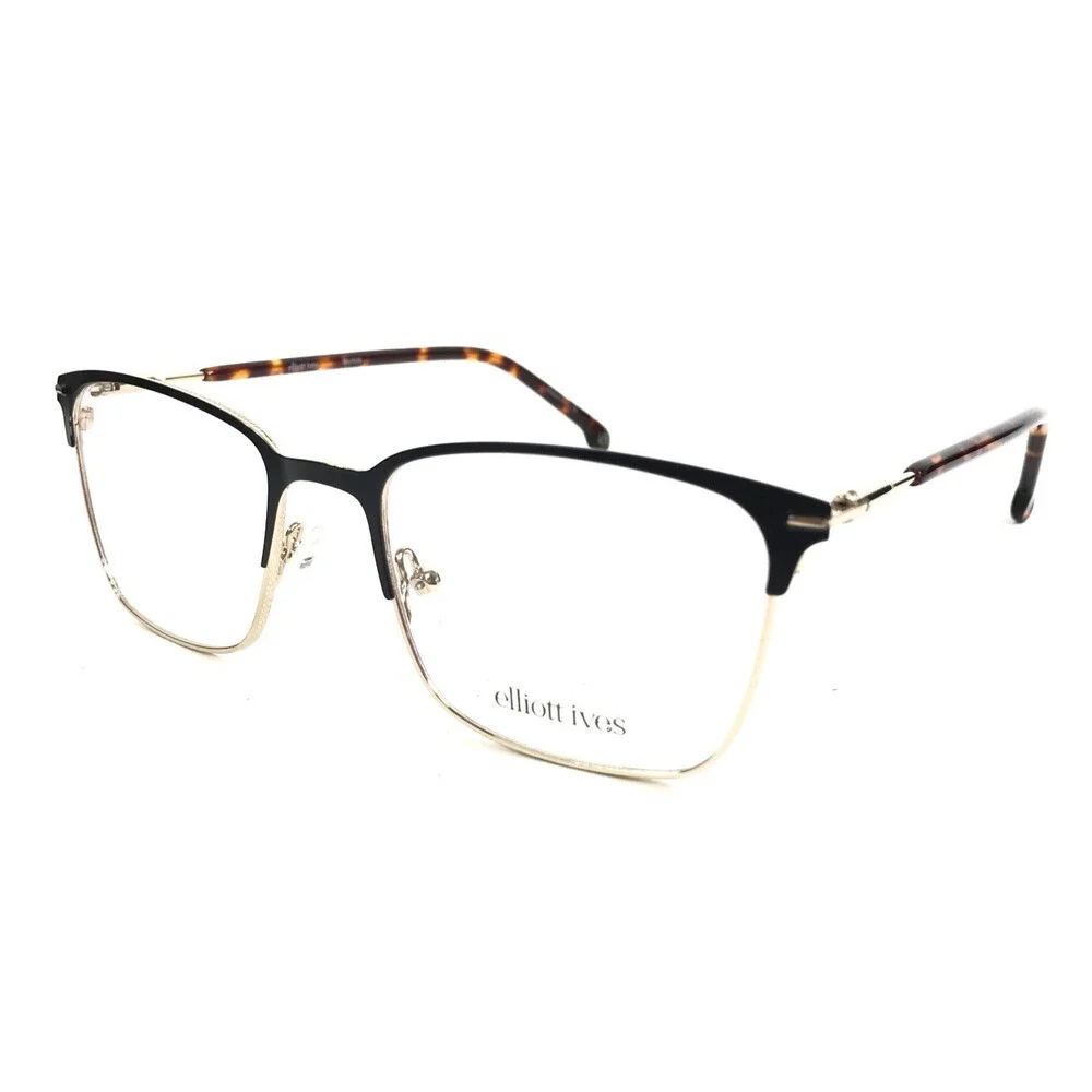 Elliott Ives Eyeglasses Frames Norfolk BK Black Gold Square Full Rim 52-19-145